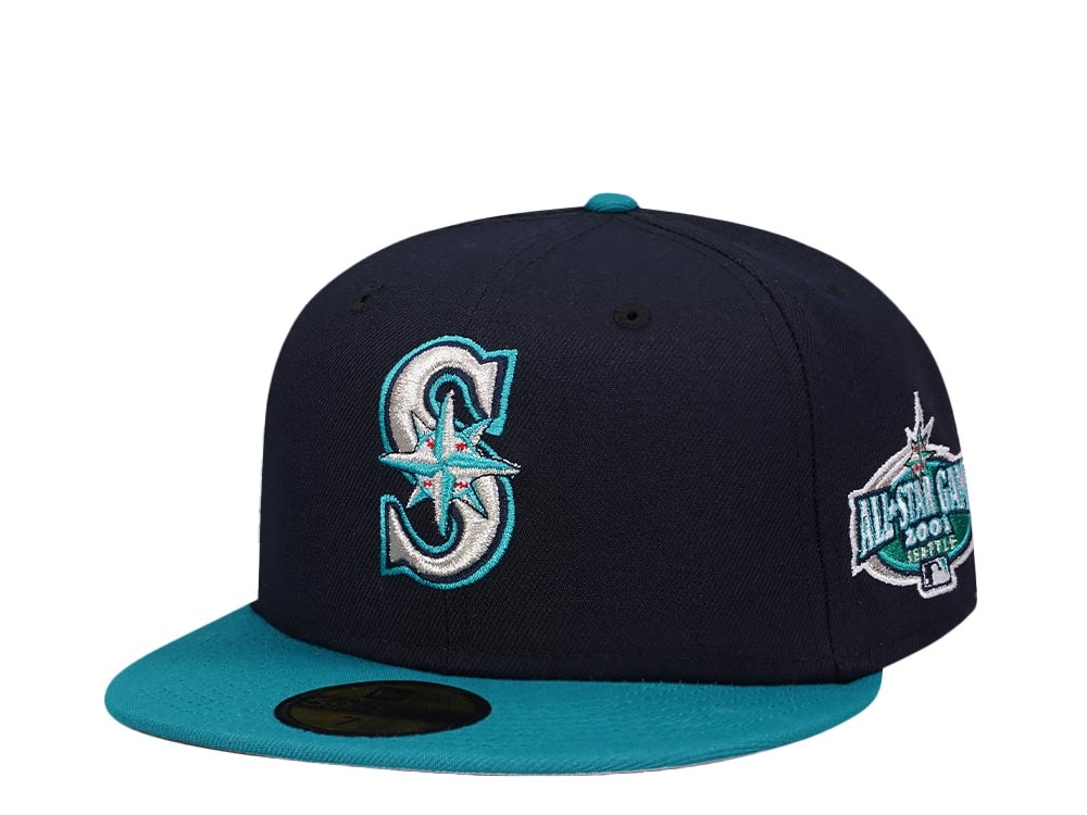 New Era Seattle Mariners All Star Game 2001 Navy Teal Two Tone Classic Edition 59Fifty Fitted Casquette
