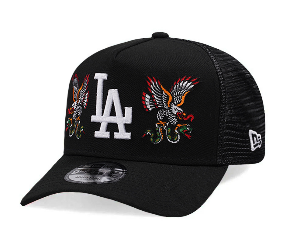 New Era Los Angeles Dodgers Double Eagle Black 9Forty A Frame Trucker Snapback Casquette