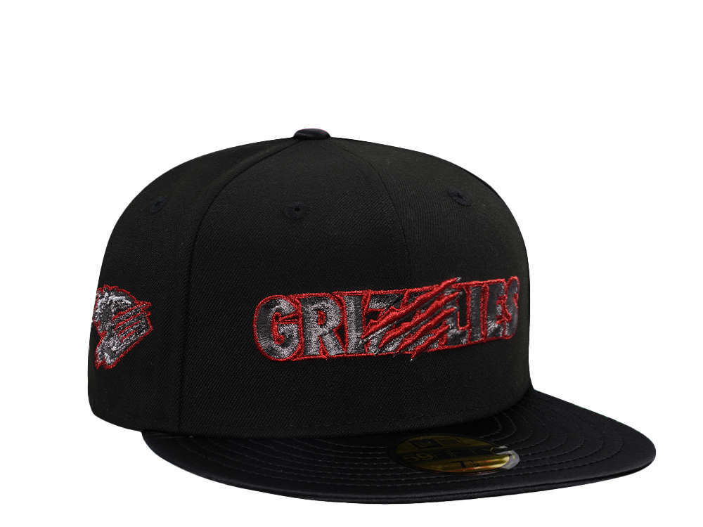 New Era Fresno Grizzlies Shiny Black and Red Satin Brim Edition 59Fifty Fitted Casquette
