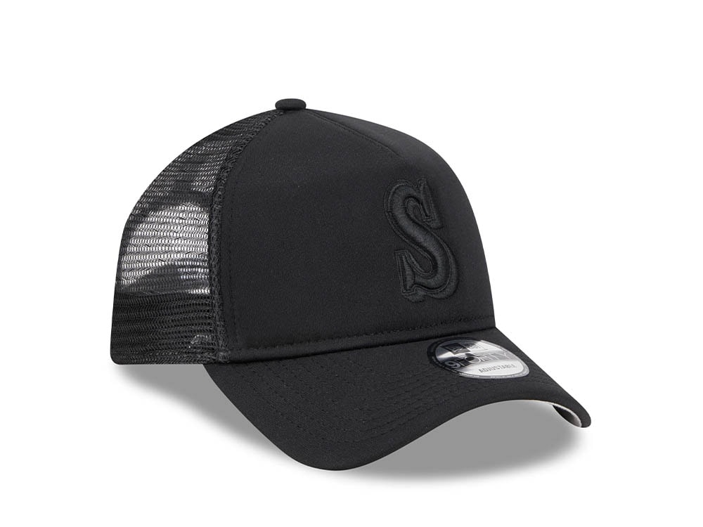 New Era Seattle Mariners Black All Day 9Forty A Frame Trucker Snapback Casquette