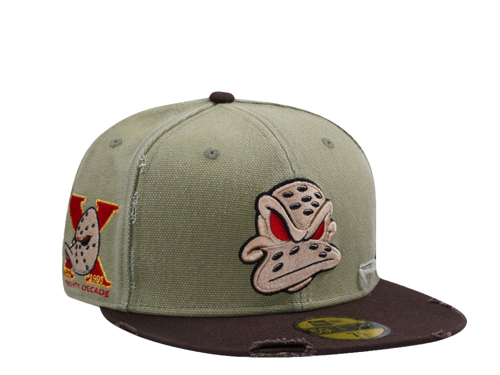 New Era Anaheim Ducks 10th Anniversary Washed Canvas Rifle Green Two Tone Horror Edition 59Fifty Fitted Casquette