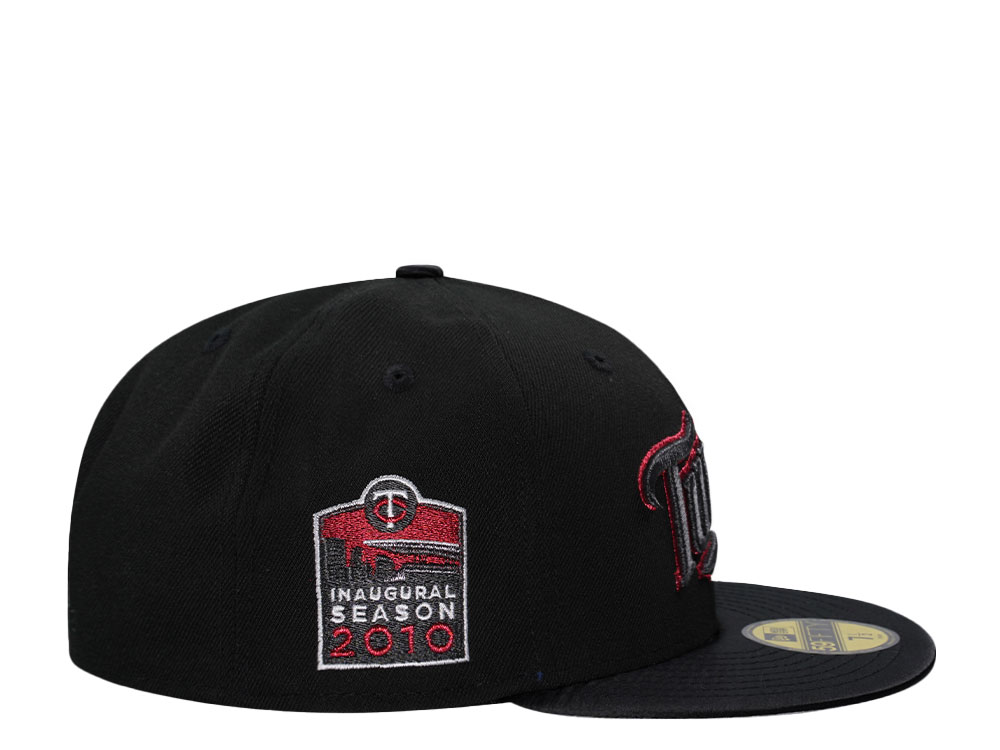 New Era Minnesota Twins Inaugural Season 2000 Shiny Black And Red Satin Brim Edition 59Fifty Fitted Casquette