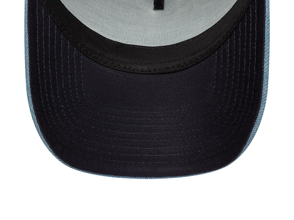 New Era Navy Denim Leather Patch 9Forty A Frame Trucker Snapback Casquette