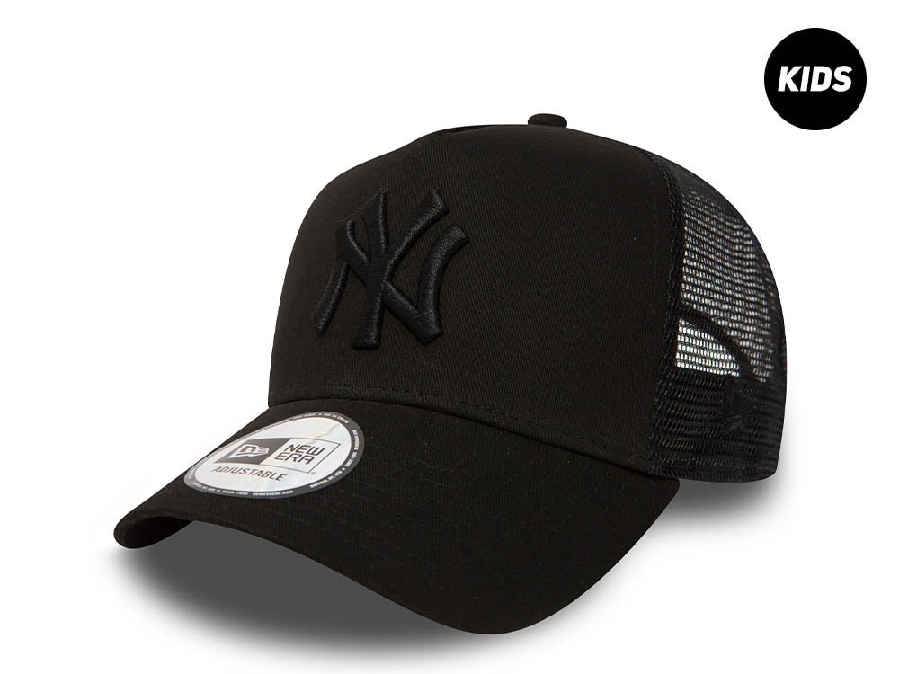 New Era New York Yankees Black and Black A Frame Trucker Kids 9Forty Strapback Casquette