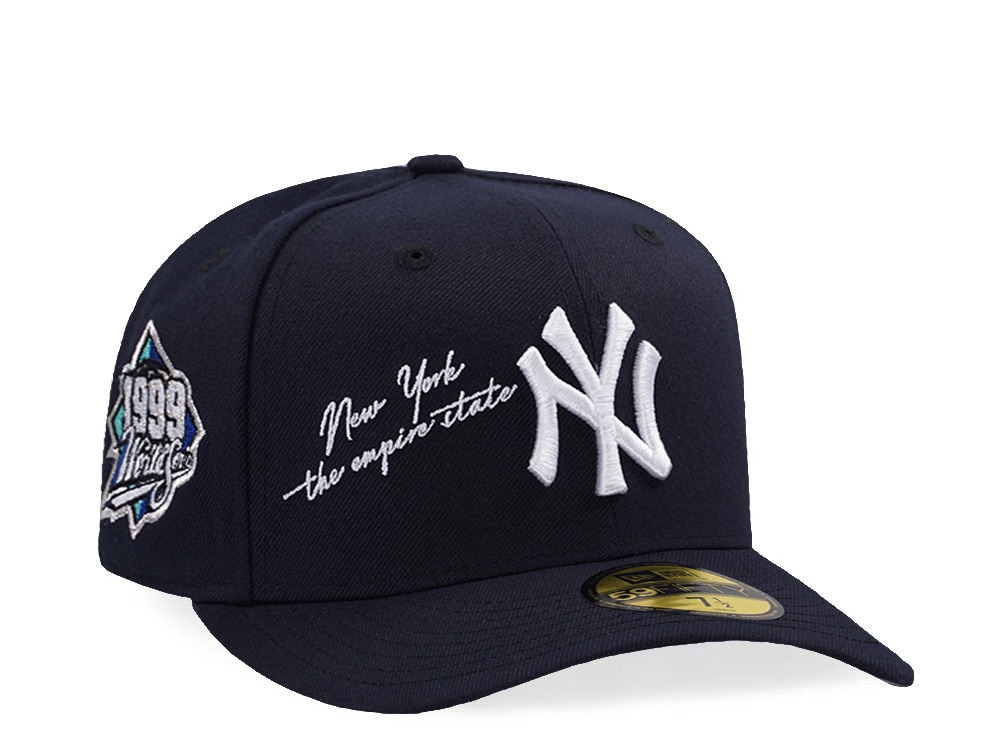 New Era New York Yankees World Series 1999 Script Navy Prime Edition Pre Curved 59Fifty Fitted Casquette