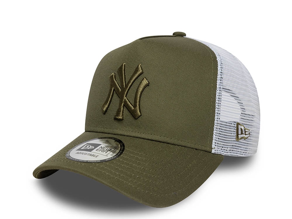 New Era New York Yankees League Essential Olive 9Forty A Frame Trucker Snapback Casquette