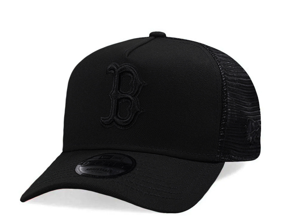 New Era Boston Red Sox Black On Black Edition 9Forty A Frame Trucker Snapback Casquette