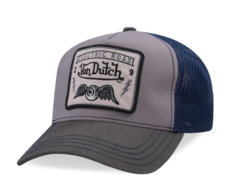 Von Dutch Electric Road Square Patch Gray Trucker Snapback Casquette