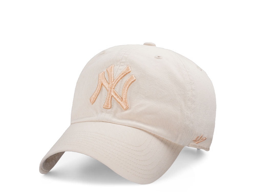 47Brand New York Yankees Natural Apricot Logo Clean up Strapback Casquette