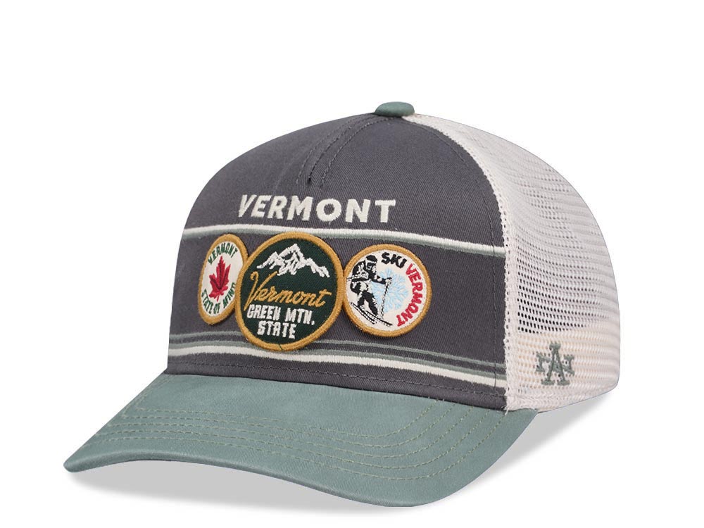 American Needle Vermont Domino Ivory Cool Gray Cedar Trucker Snapback Casquette
