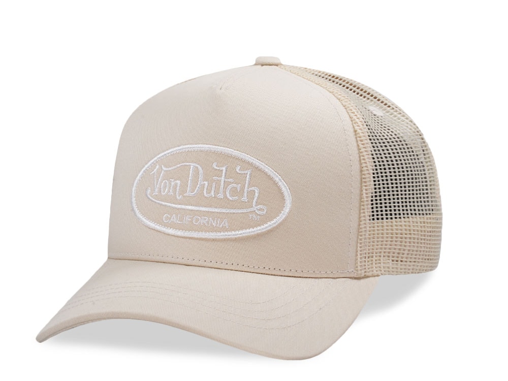 Von Dutch Oval Patch Beige Trucker Strapback Casquette