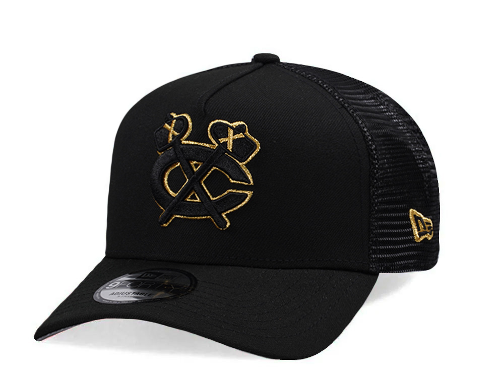 New Era Chicago Blackhawks Metallic Gold Black Edition 9Forty A Frame Trucker Snapback Casquette