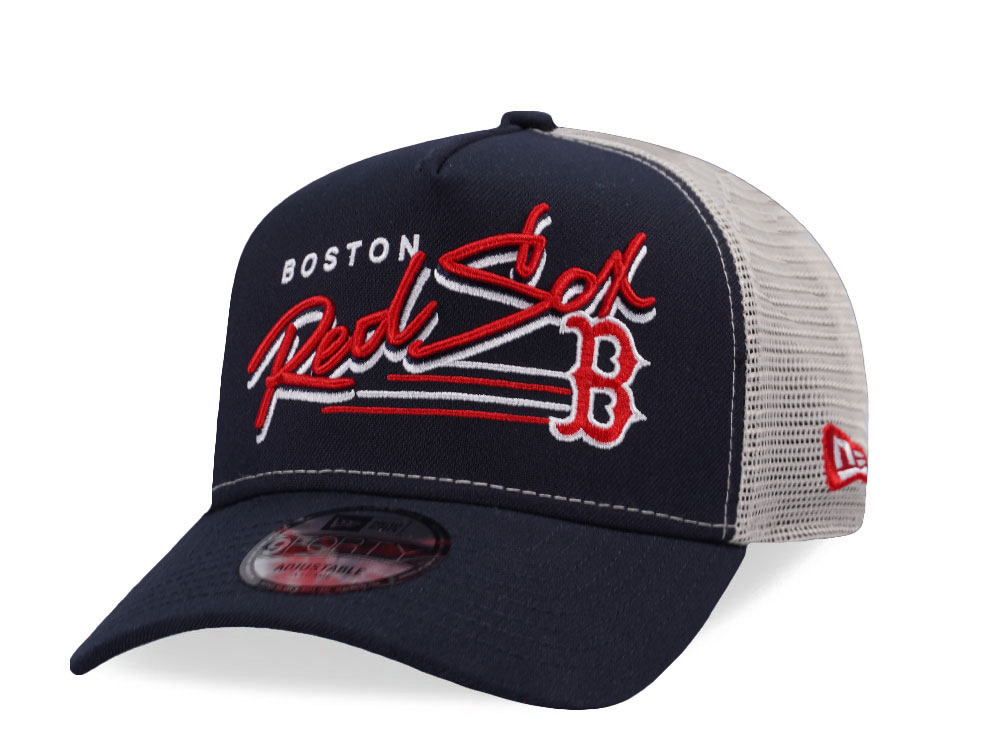 New Era Boston Red Sox Vintage Script Navy Trucker Edition 9Forty A Frame Snapback Casquette