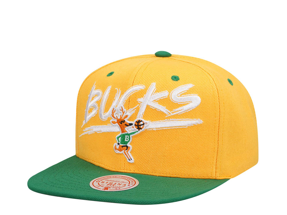 Mitchell & Ness Milwaukee Bucks Transcript Yellow Two Tone Snapback Casquette
