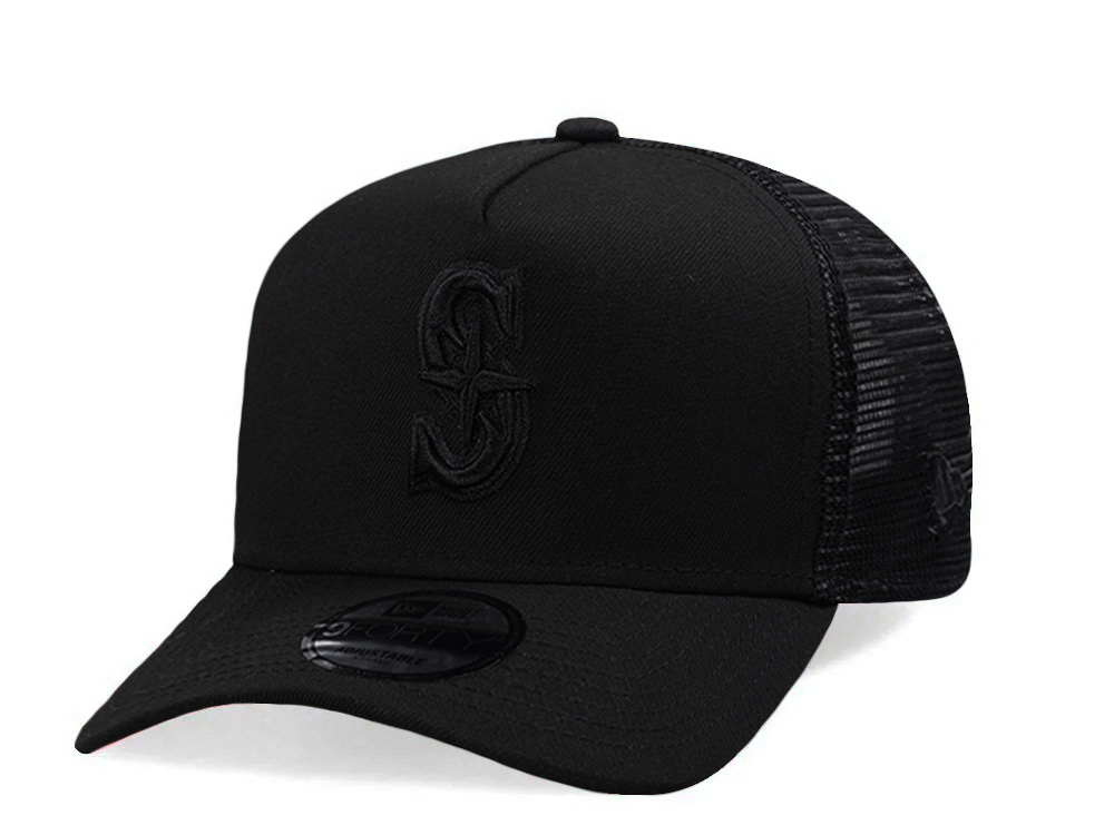 New Era Seattle Mariners Black On Black Edition 9Forty A Frame Trucker Snapback Casquette