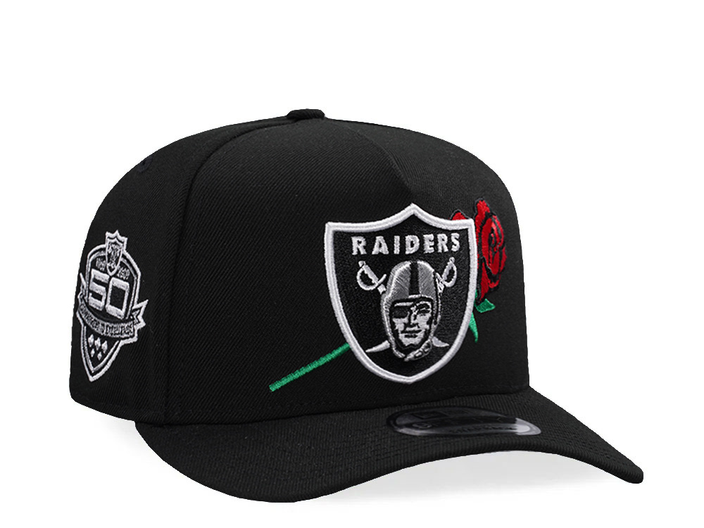 New Era Las Vegas Raiders 50th Anniversary Rose Black Prime Edition 9Fifty A Frame Snapback Casquette
