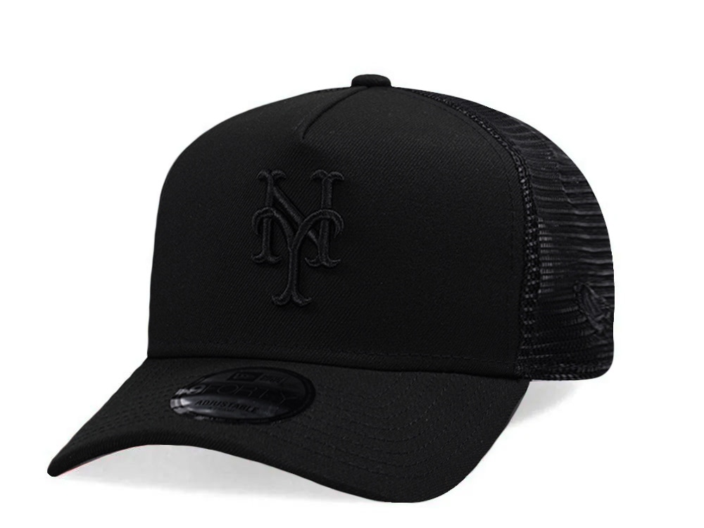 New Era New York Mets Black On Black Edition 9Forty A Frame Trucker Snapback Casquette