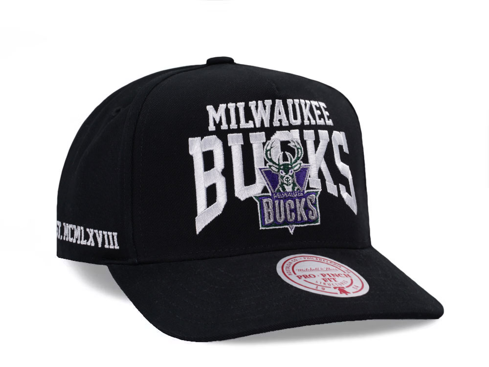 Mitchell & Ness Milwaukee Bucks Black Pro Pinch Fit Snapback Casquette