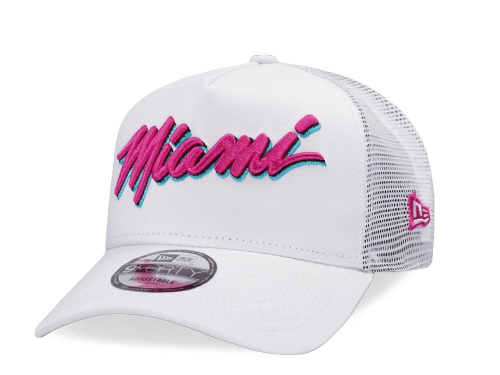 New Era Miami Heat White Summer Trucker Edition 9Forty A Frame Snapback Casquette