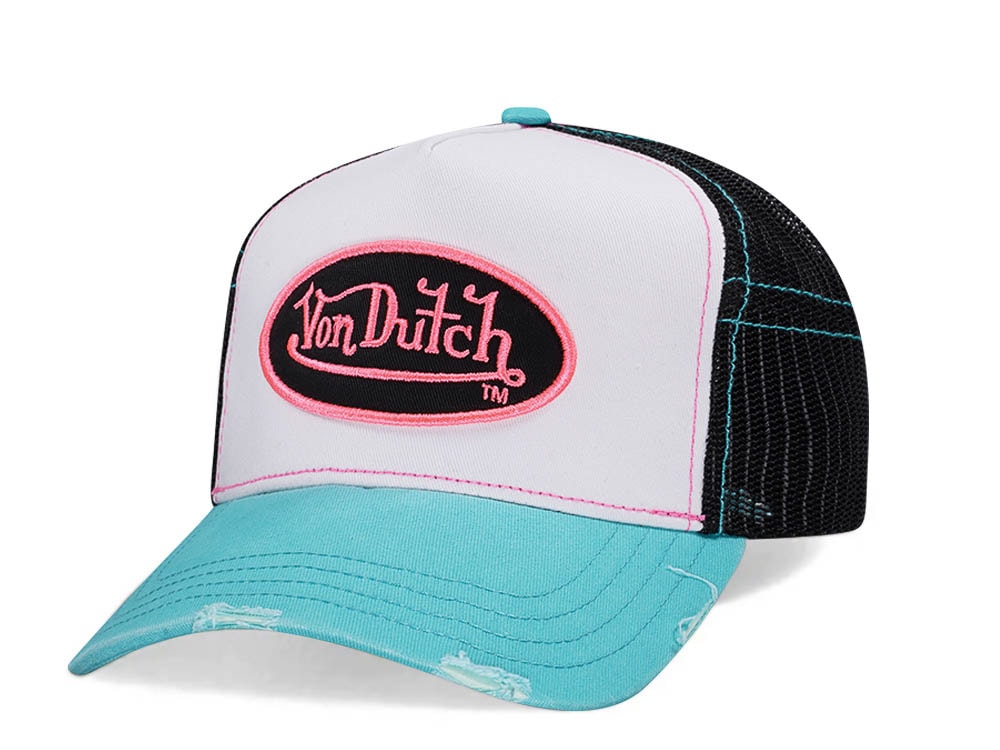 Von Dutch White Teal Two Tone Edition Trucker A Frame Snapback Casquette