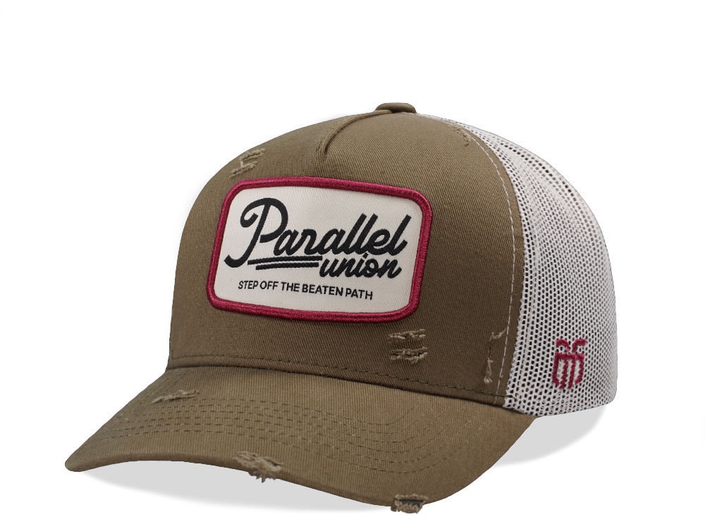 Parallel Union Patch Olive Distressed Edition Trucker Snapback Casquette