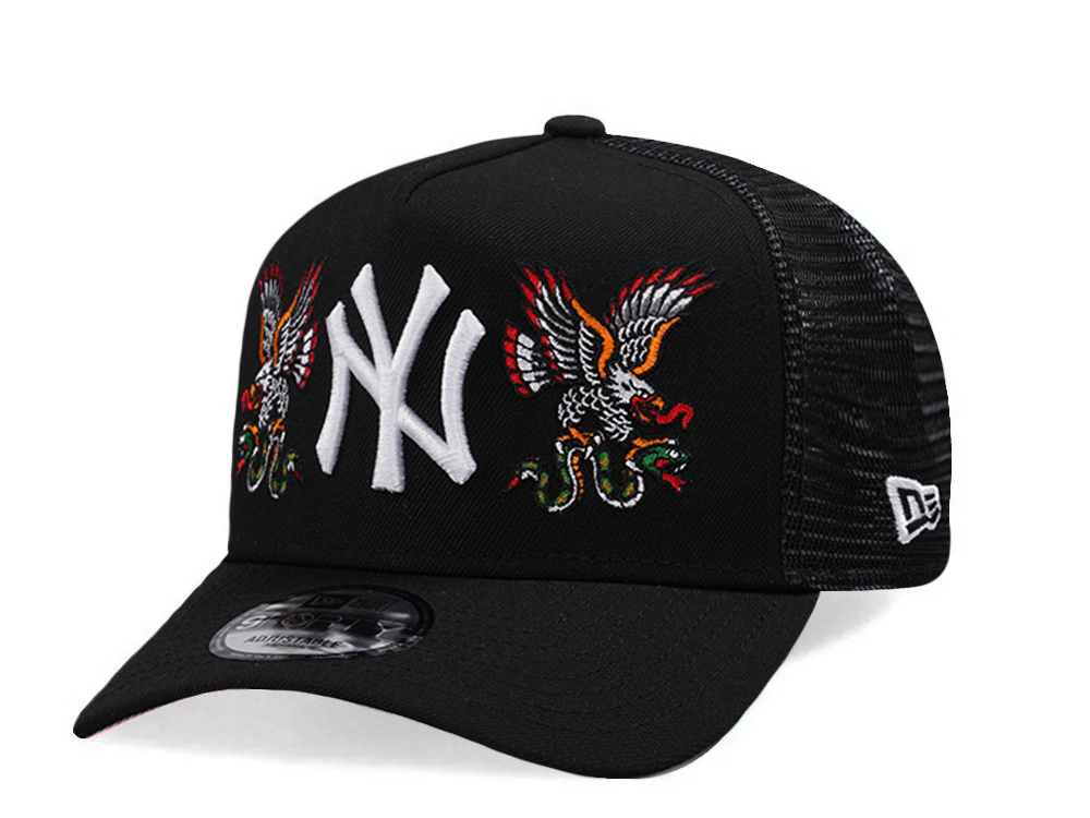 New Era New York Yankees Double Eagle Black 9Forty A Frame Trucker Snapback Casquette