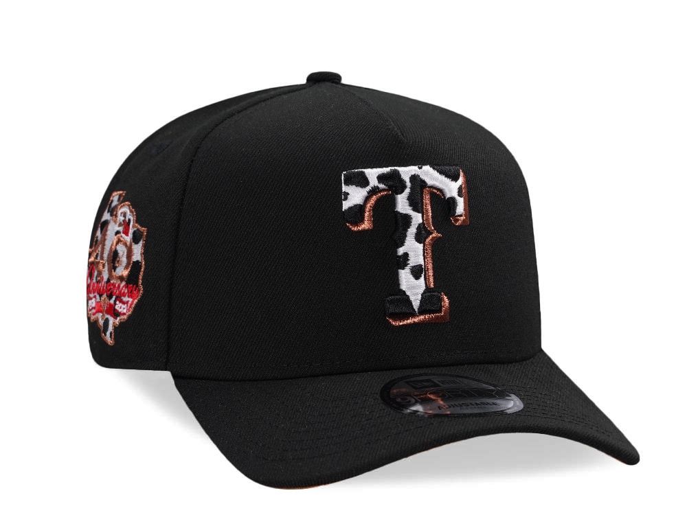 New Era Texas Rangers 40th Anniversary Cow Black Prime Edition 9Forty A Frame Snapback Casquette