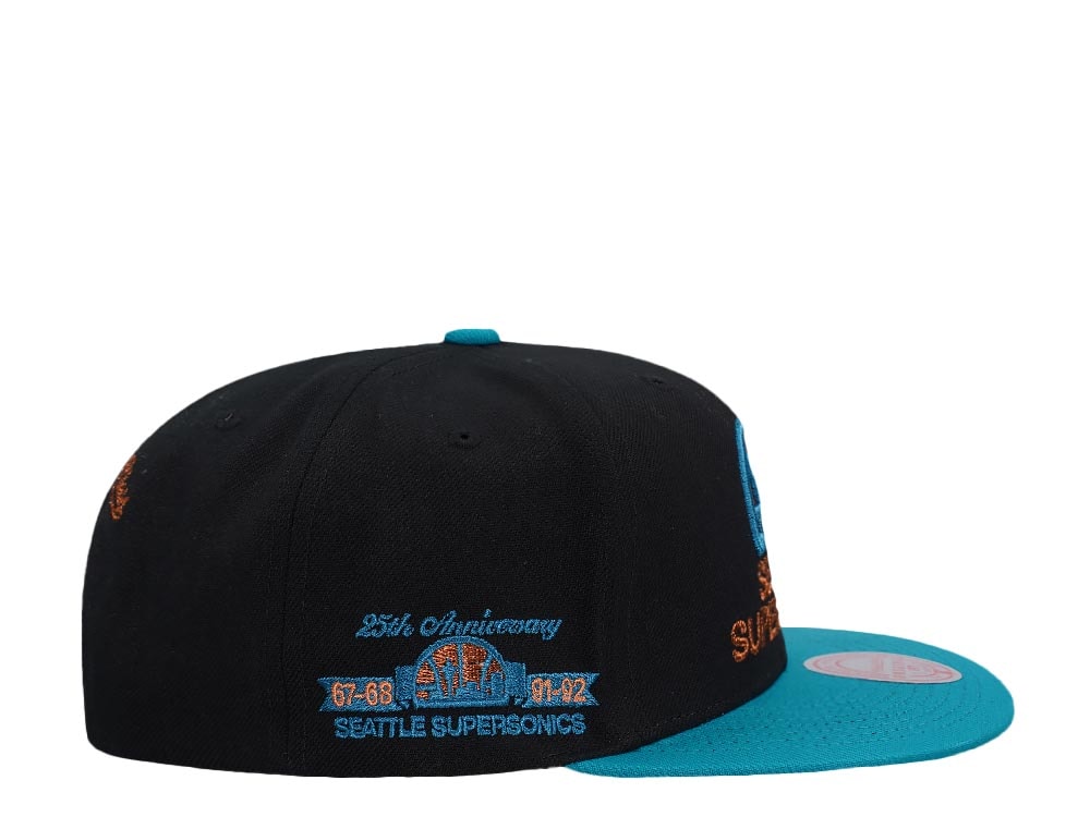 Mitchell & Ness Seattle Supersonics 25th Anniversary Make Cents Black Two Tone Hardwood Classic Snapback Casquette