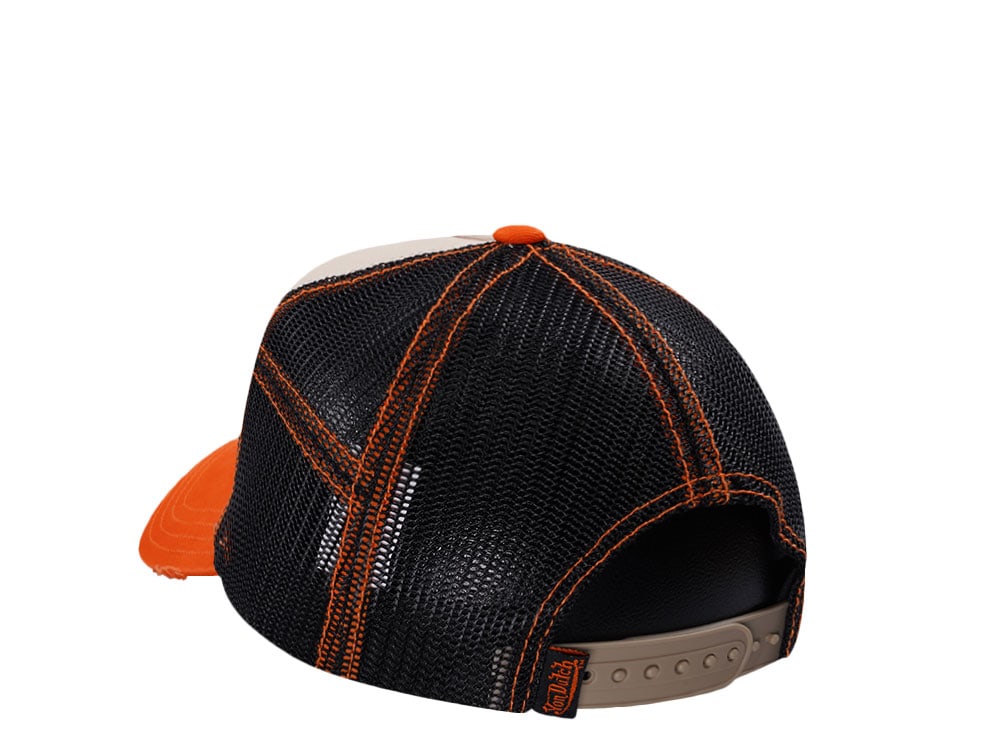 Von Dutch Oval Patch Distressed Orange Trucker Snapback Casquette