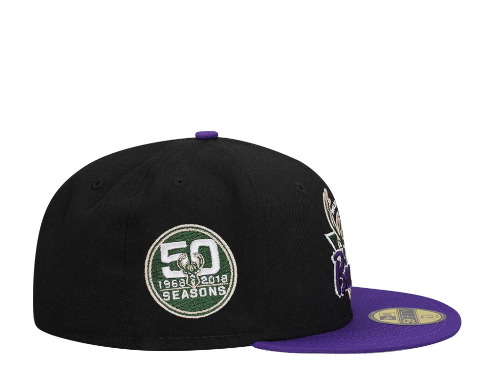 New Era Milwaukee Bucks 50th Anniversary Black Purple Two Tone Classic Edition 59Fifty Fitted Casquette