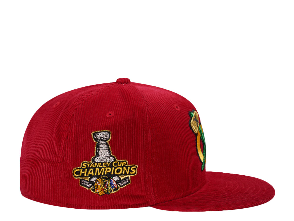 New Era Chicago Blackhawks 100th Anniversary Red Corduroy Throwback Edition 59Fifty Fitted Casquette