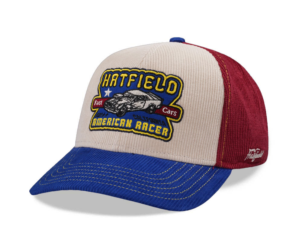 Hatfield American Racer Corduroy White Blue Snapback Casquette