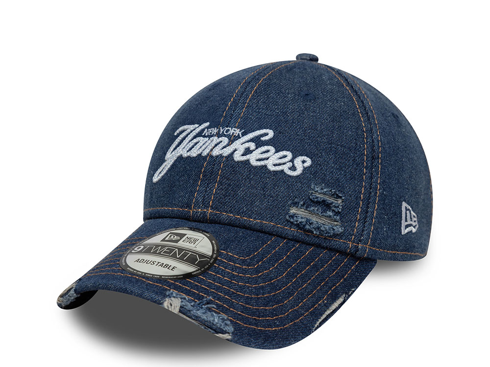 New Era New York Yankees Denim Distress Navy 9Twenty Strapback Casquette