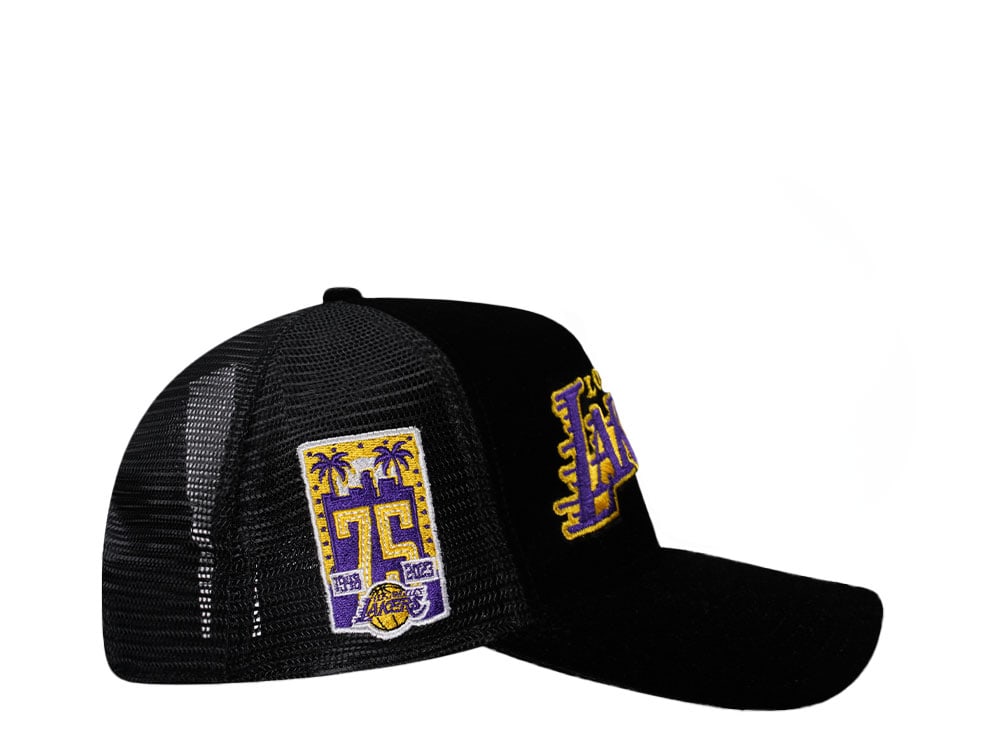 New Era Los Angeles Lakers 75th Anniversary Black Velvet 9Forty A Frame Trucker Snapback Casquette