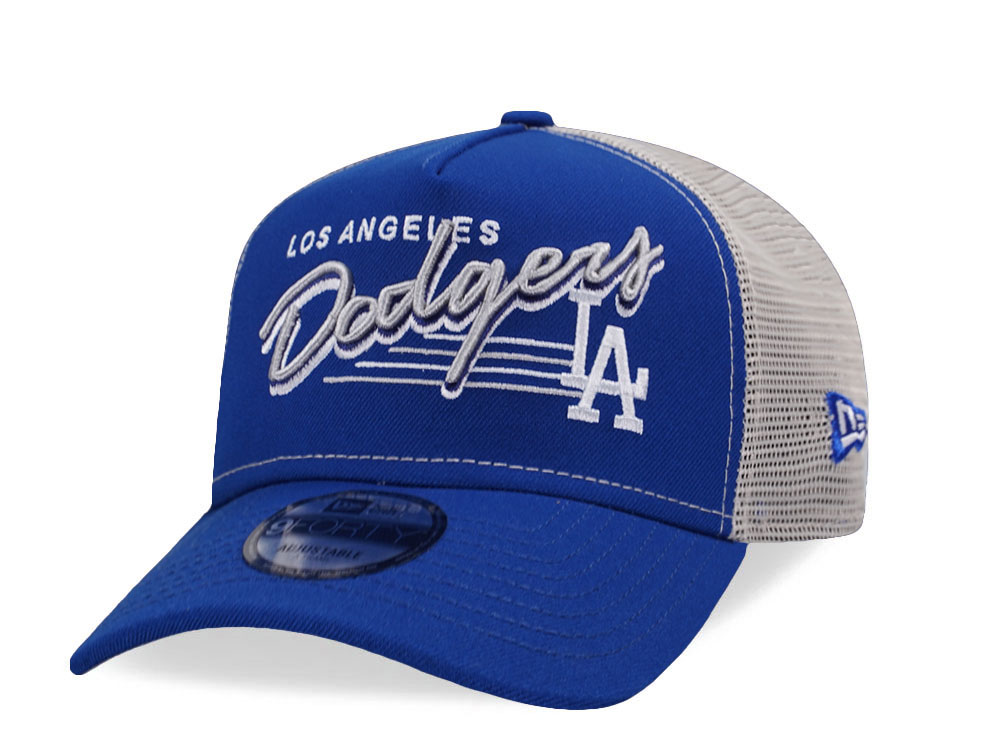 New Era Los Angeles Dodgers Vintage Script Blue Trucker Edition 9Forty A Frame Snapback Casquette