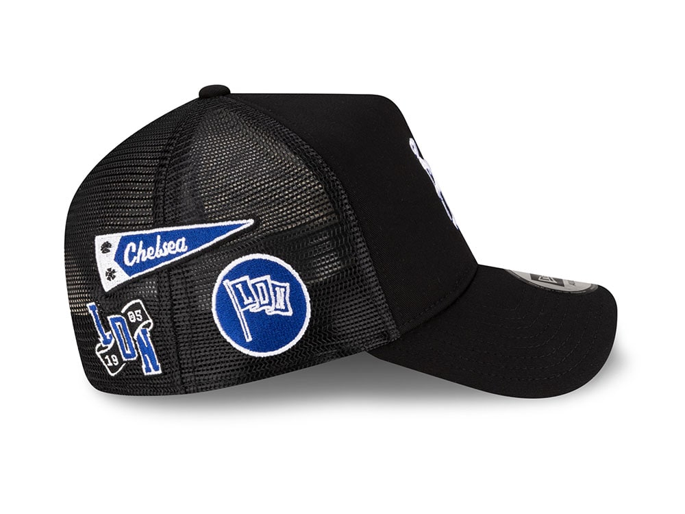 New Era Chelsea FC Lion Crest Patch Black 9Forty A Frame Trucker Snapback Casquette