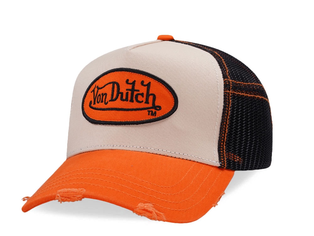 Von Dutch Oval Patch Distressed Orange Trucker Snapback Casquette