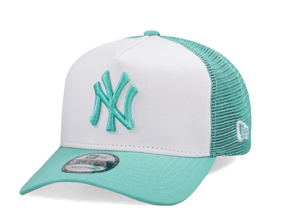 New Era New York Yankees Mint White Two Tone Edition 9Forty A Frame Trucker Snapback Casquette