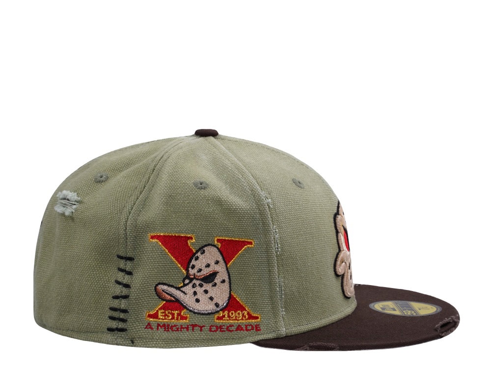 New Era Anaheim Ducks 10th Anniversary Washed Canvas Rifle Green Two Tone Horror Edition 59Fifty Fitted Casquette