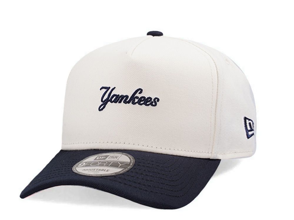 New Era New York Yankees Micro Script Chrome Navy Two Tone Edition 9Forty A Frame Snapback Casquette