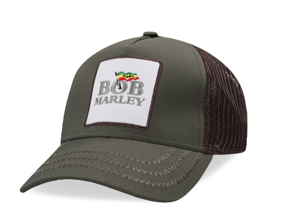 Amplified Bob Marley Green Brown Trucker Snapback Casquette