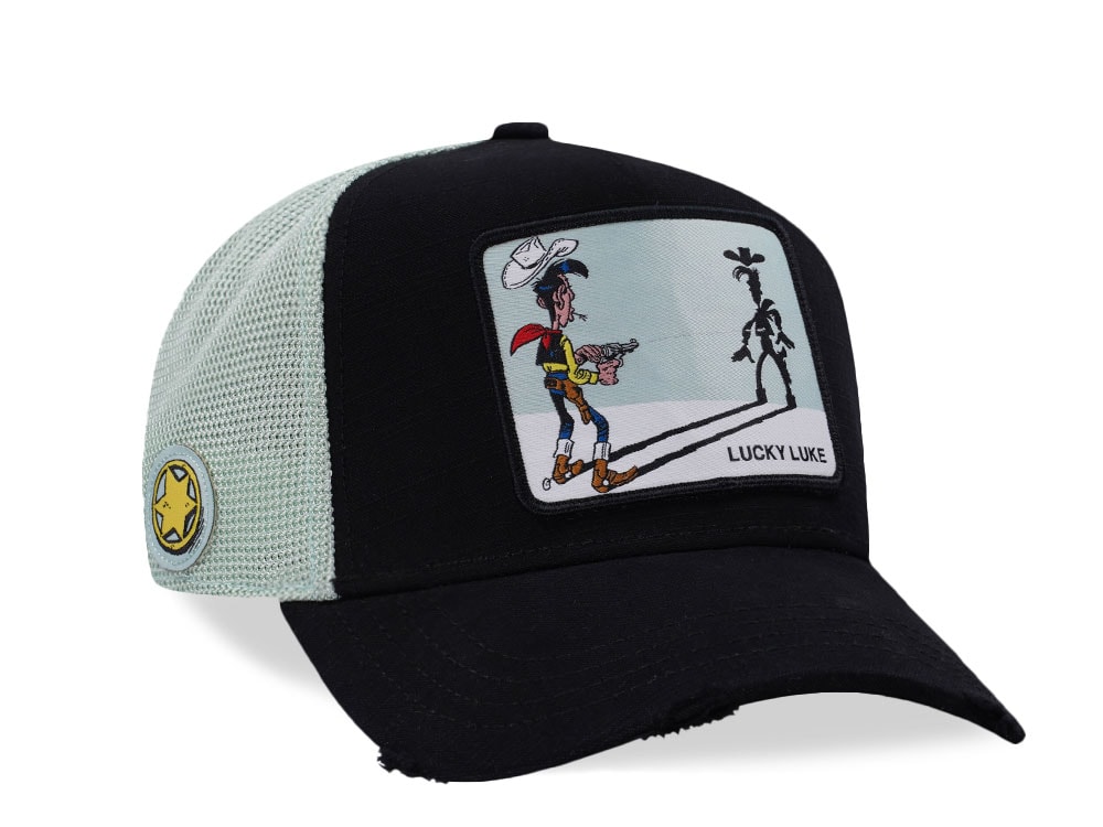 Capslab Lucky Luke Shadow Distressed Black Trucker Snapback Casquette