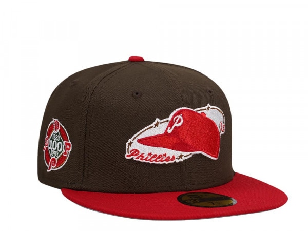 New Era Philadelphia Phillies 100th Anniversary Chocolate Red Two Tone Edition 59Fifty Fitted Cap