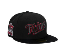 New Era Minnesota Twins Inaugural Season 2000 Shiny Black And Red Satin Brim Edition 59Fifty Fitted Cap
