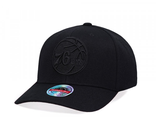 Mitchell & Ness Philadelphia 76ers Black On Black Logo Classic Red Snapback Cap