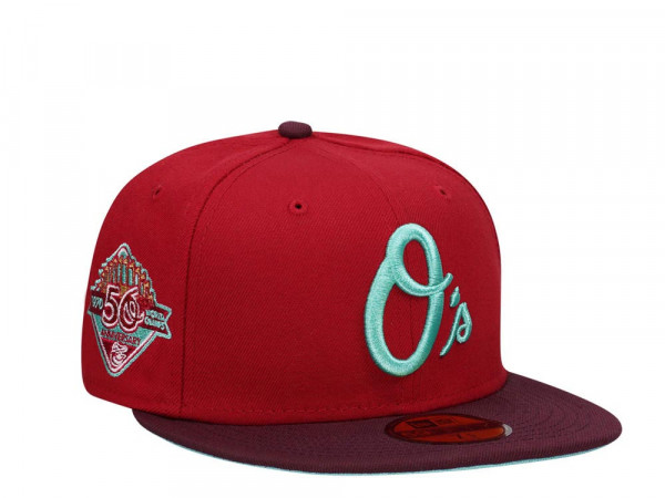 New Era Baltimore Orioles 50th Anniversary Mint Merlot Two Tone Edition 59Fifty Fitted Cap