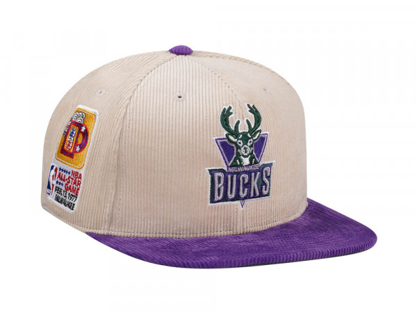 Mitchell & Ness Milwaukee Bucks All Star 1977 Two Tone Hardwood Classic Cord Edition Dynasty Fitted Cap