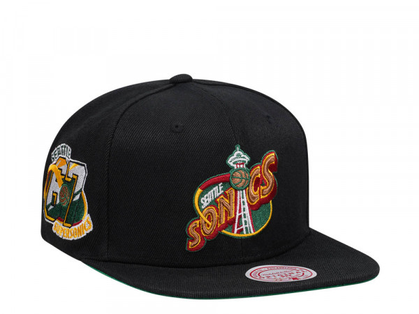 Mitchell & Ness Seattle Supersonics Black Side Jam Throwback Edition Snapback Cap