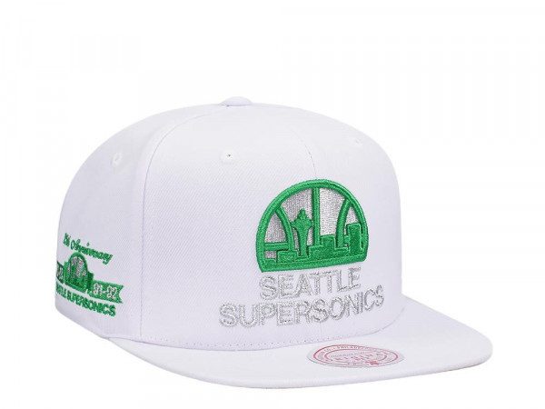 Mitchell & Ness Seattle Supersonics 25th Anniversary Winter White Hardwood Classic Snapback Cap