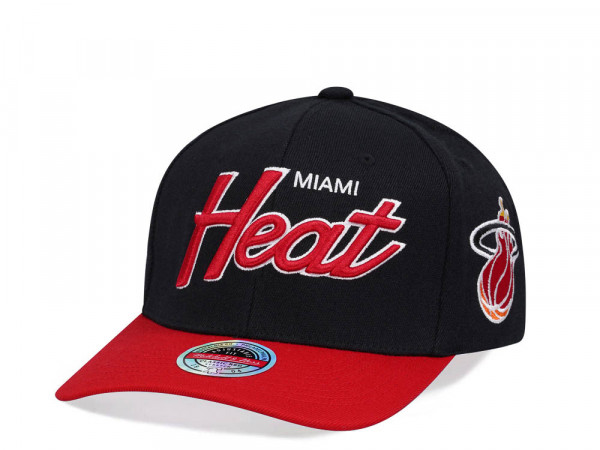 Mitchell & Ness Miami Heat Script 2.0 Black Two Tone Red Line Flex Snapback Cap
